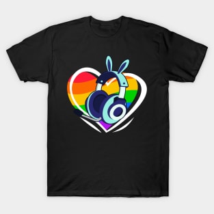 Gamer Gay Pride LGBTQ Gaming Headphones Heart T-Shirt